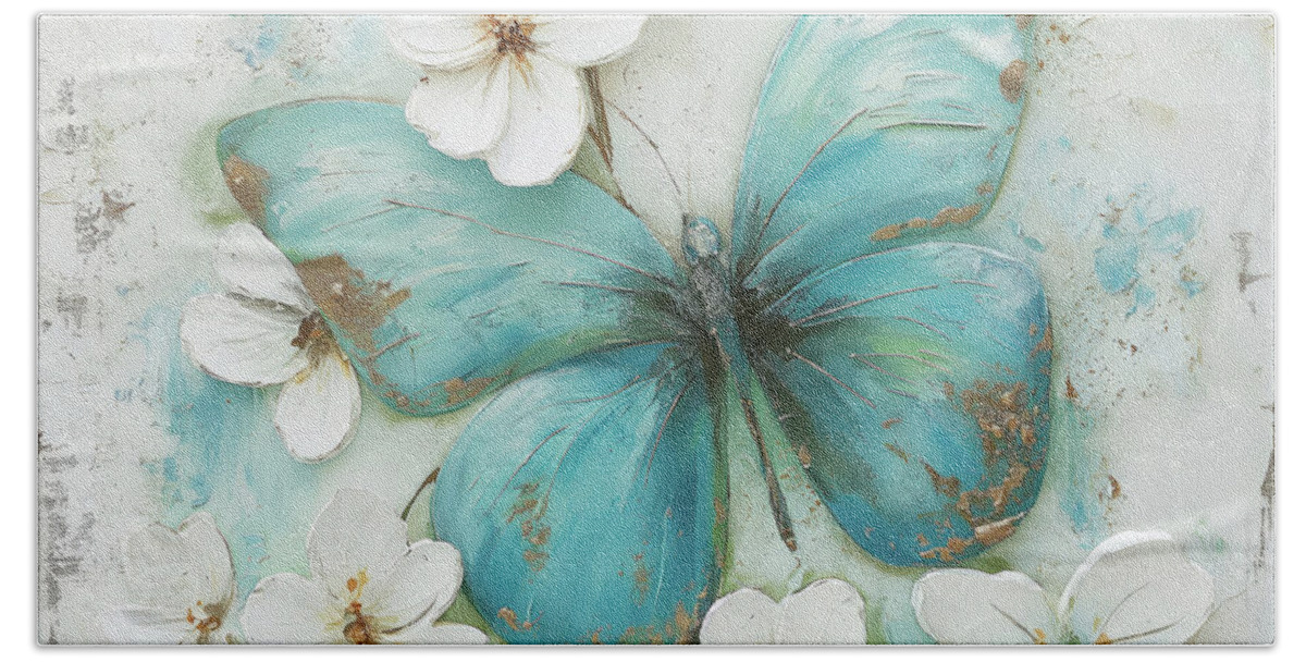 Butterfly Bath Towel featuring the painting Big Turquoise Butterfly by Tina LeCour