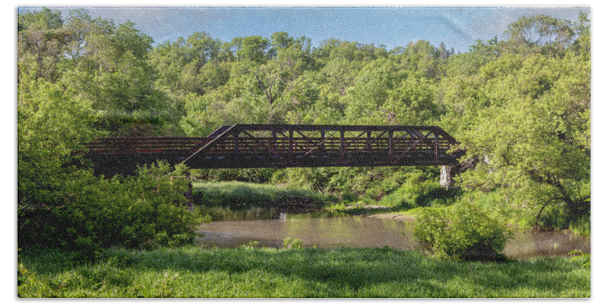 Bridge Bath Towel featuring the digital art Bike trail bridge- Lanesboro MN by Al Mueller