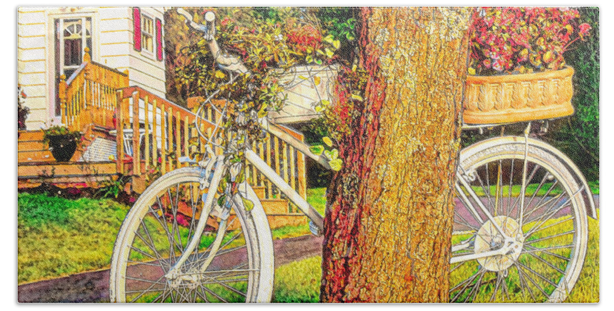 Bike Bath Towel featuring the photograph Bike with flowers by Tatiana Travelways
