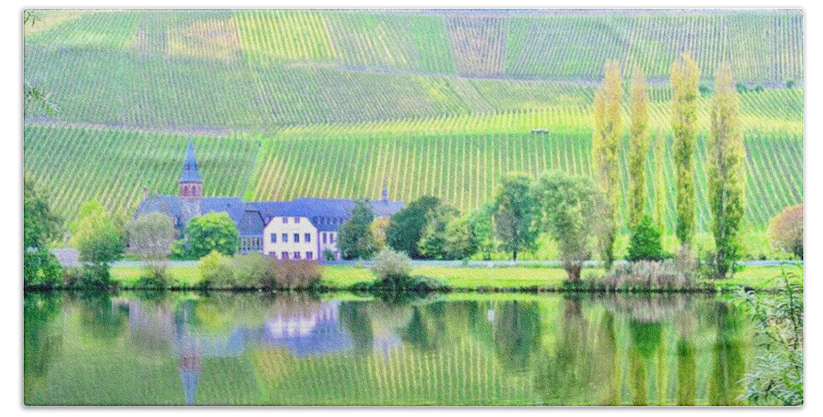 River Hand Towel featuring the photograph Biking on the Mosel River by Dorsey Northrup
