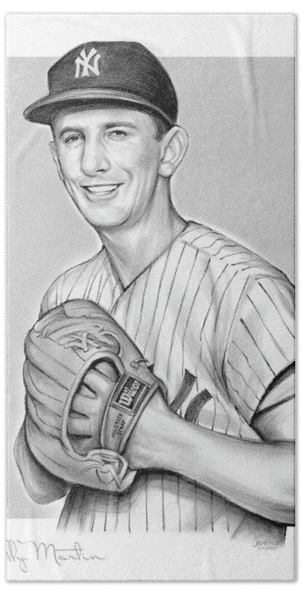 Billy Martin Bath Towel featuring the drawing Billy Martin Pencil by Greg Joens