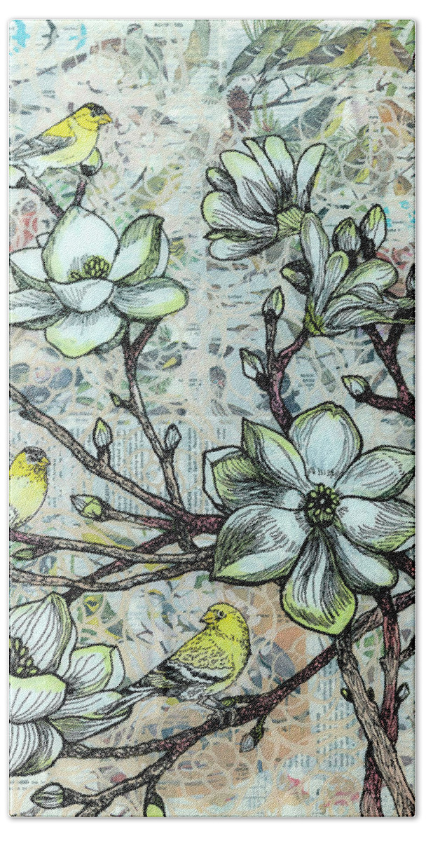 Goldfinch Hand Towel featuring the mixed media Bird Watching by Jennifer Lommers