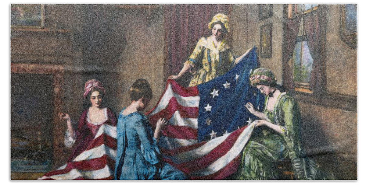 13 Star Flag Bath Towel featuring the painting Birth Of The Flag by Granger