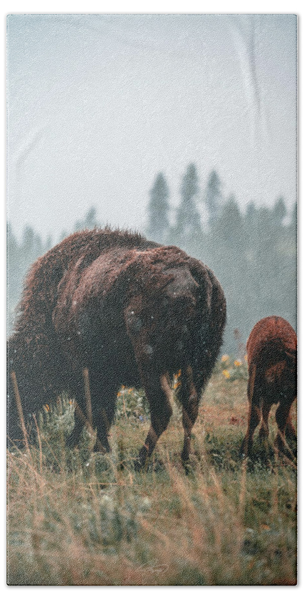  Hand Towel featuring the photograph Bison and Calf by William Boggs