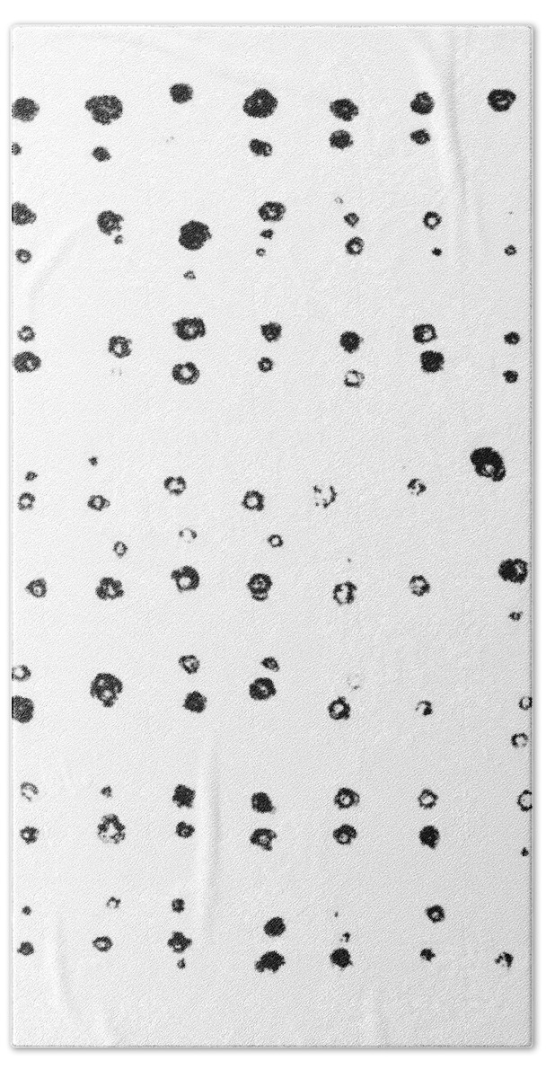 Black Bath Towel featuring the painting Black and White Abstract Dots Pattern by Janine Aykens
