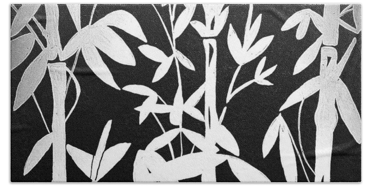 Black And White Bath Towel featuring the painting Black and White Bamboo by Christie Olstad