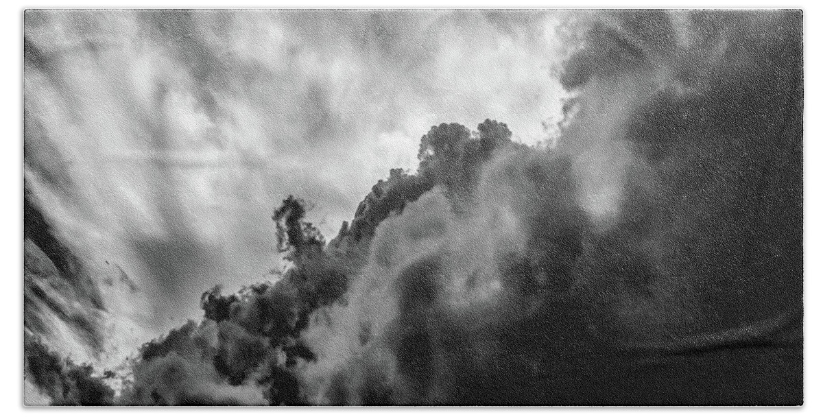 Nature Bath Towel featuring the photograph Black and white Clouds by Louis Dallara