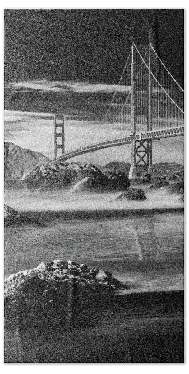 Golden Gate Hand Towel featuring the photograph Black and White Gate by Bryan Xavier