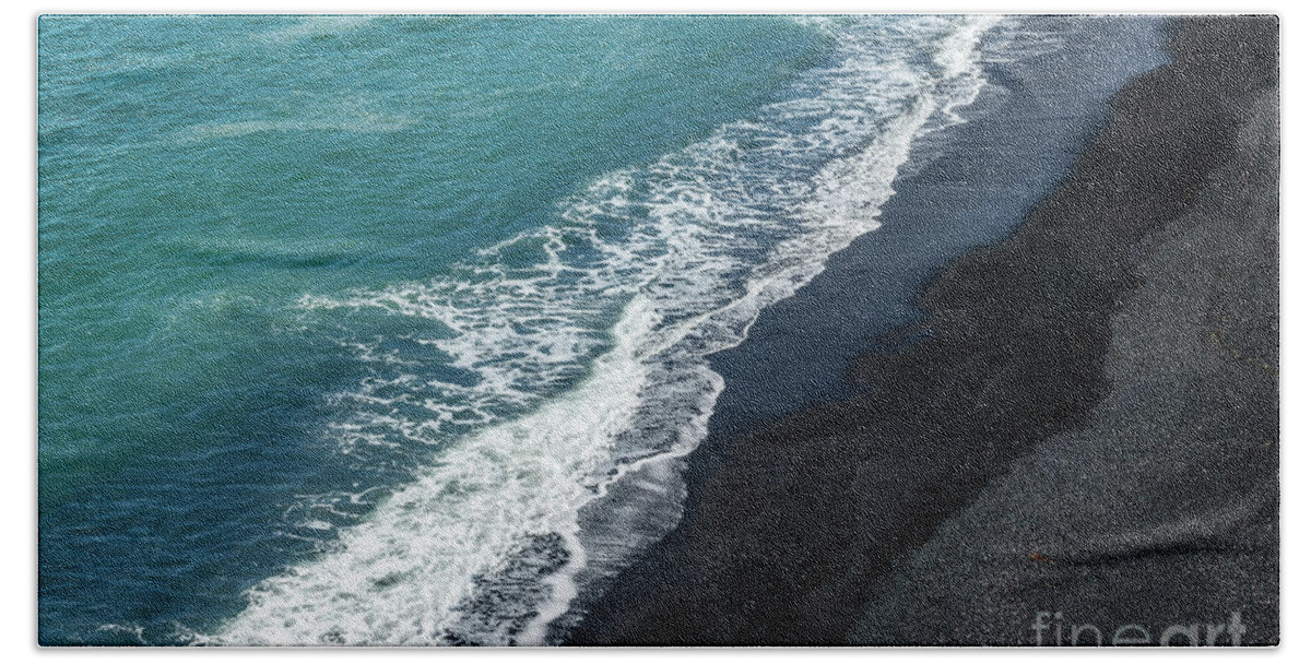 Black Bath Towel featuring the photograph Black beach abstract by Delphimages Photo Creations