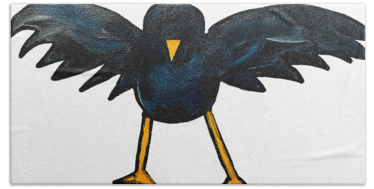  Hand Towel featuring the painting Black Bird by Oriel Ceballos