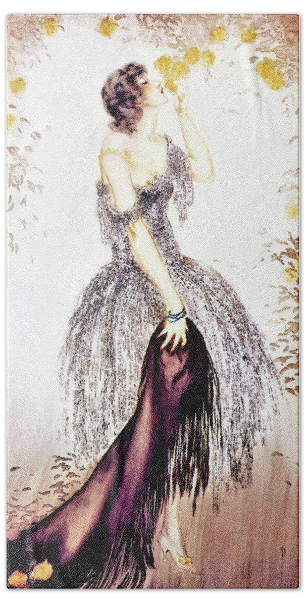 Louis Icart Hand Towel featuring the painting Black Shawl - Digital Remastered Edition by Louis Icart