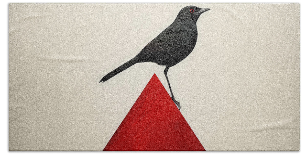 Cardinal Hand Towel featuring the painting Blackbird's Soliloquy by Lourry Legarde