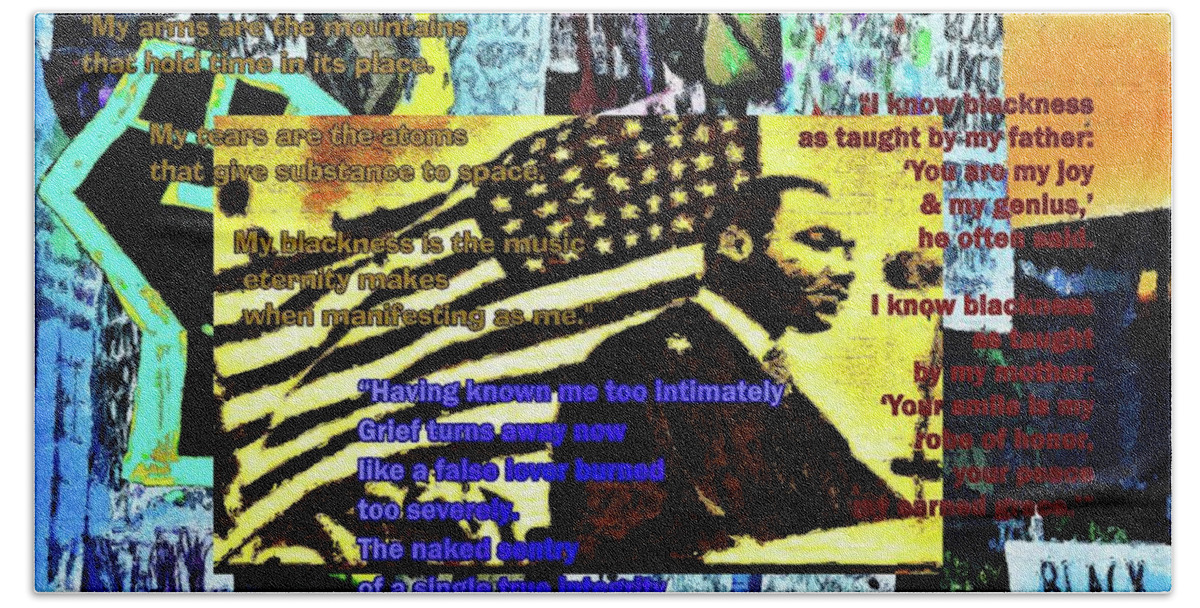 Juneteenth Bath Towel featuring the mixed media Blackness as Taught by My Father by Aberjhani