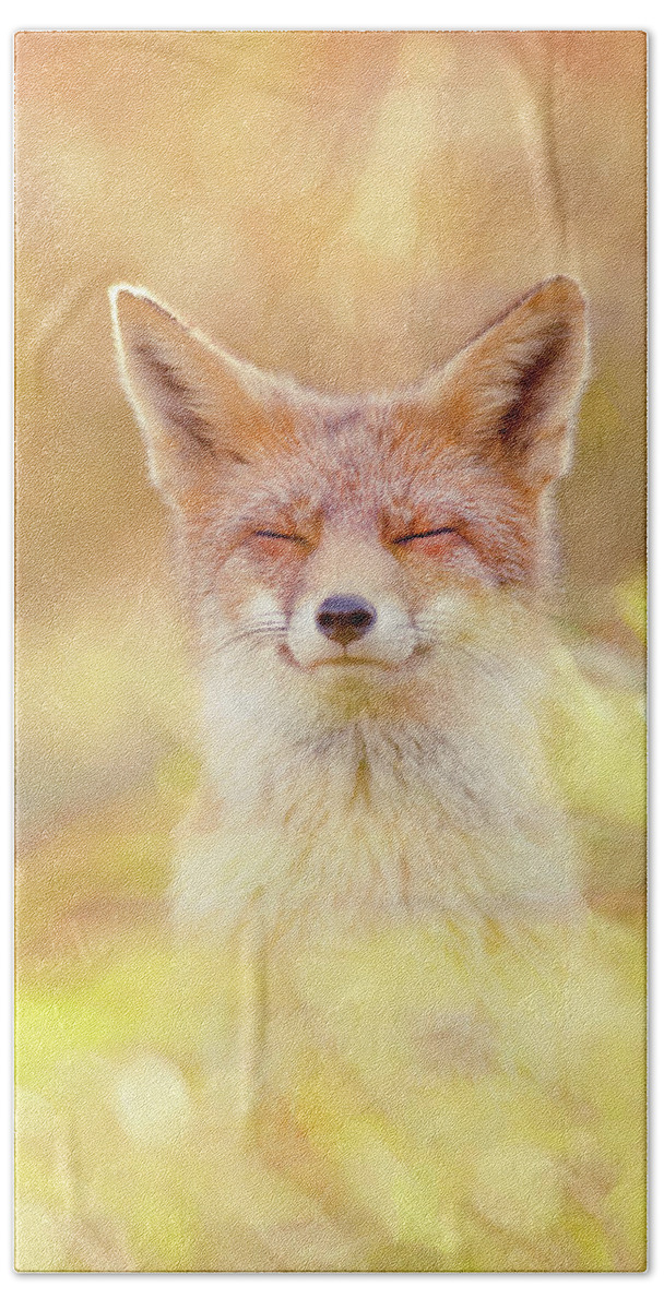 Zen Fox Hand Towel featuring the photograph Bliss - Zen Fox Series by Roeselien Raimond