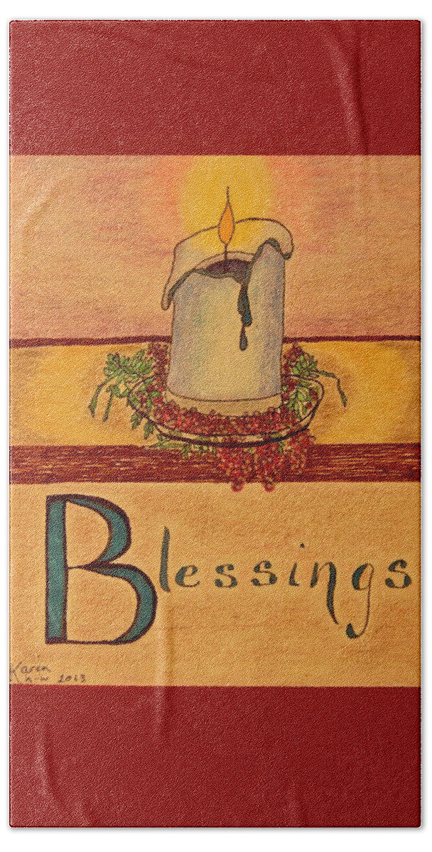 Blessings Bath Towel featuring the drawing Blessings by Karen Nice-Webb