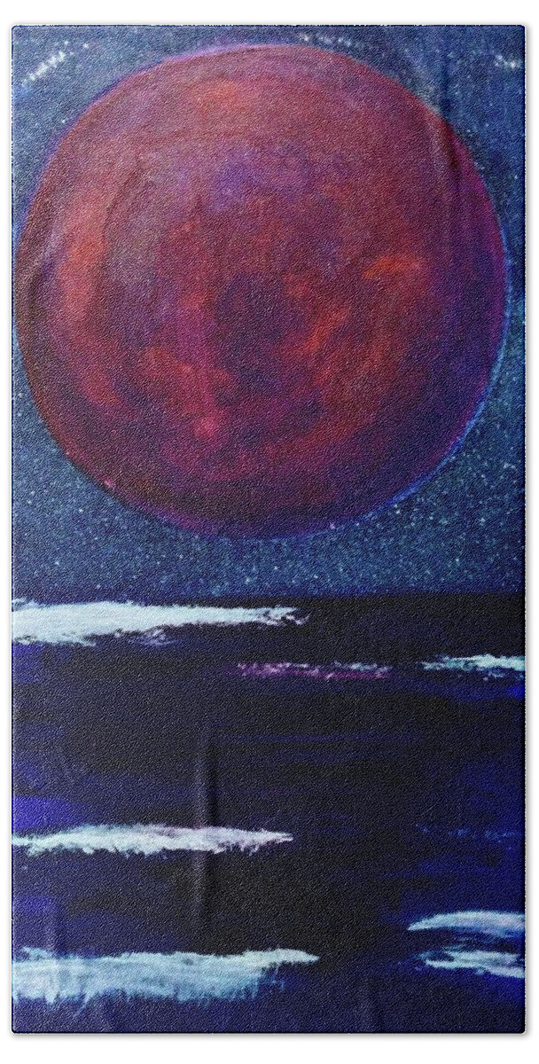 Moon Bath Towel featuring the painting Blood Moon by Anna Adams
