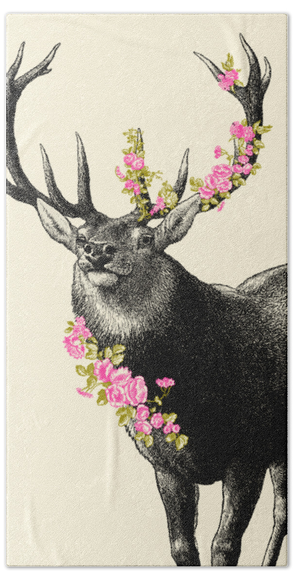 Deer Hand Towel featuring the digital art Blossom Deer by Madame Memento