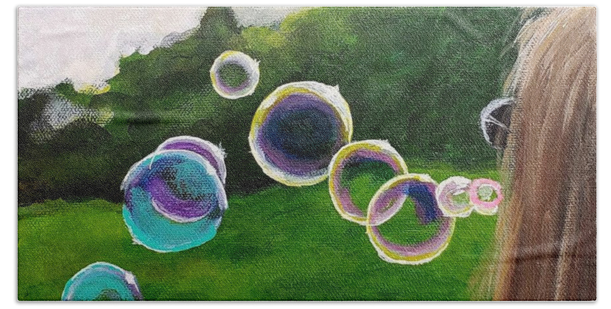 Bubbles Bath Towel featuring the painting Blowing Bubbles by Amy Kuenzie