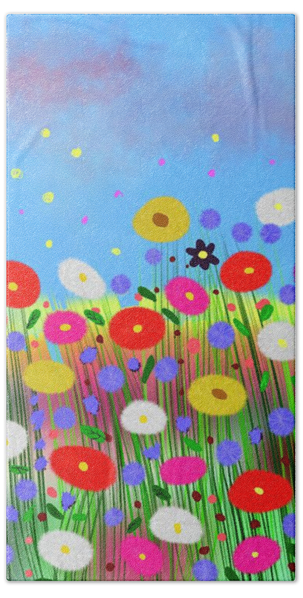 Colourful Flowers Prints Bath Towel featuring the digital art Blowing in the wind by Elaine Hayward