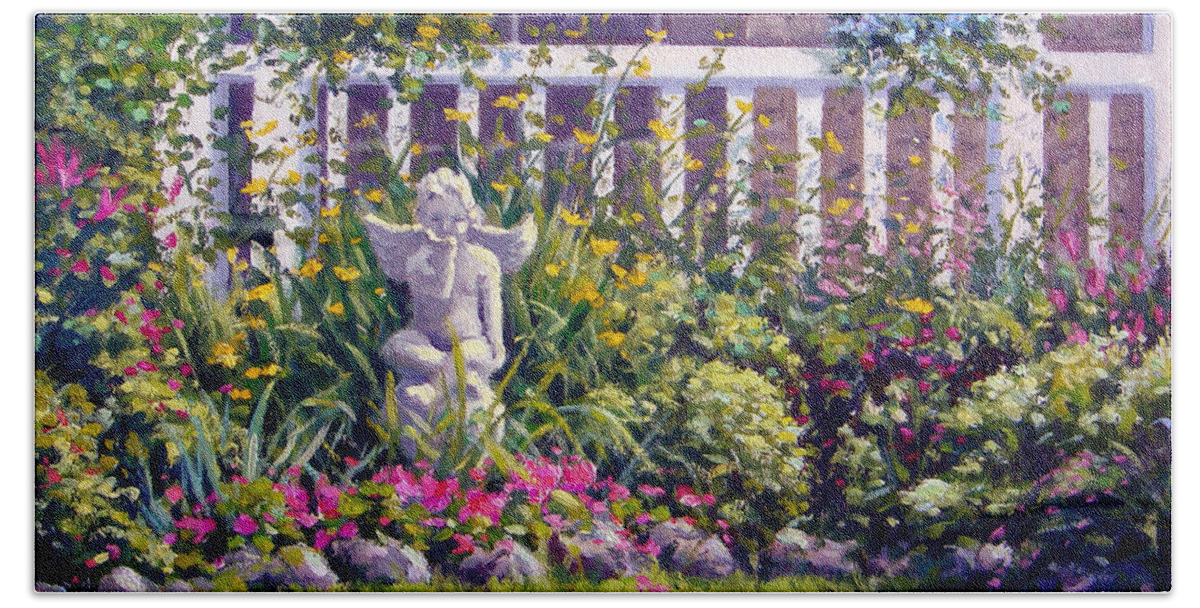 Garden Hand Towel featuring the painting Blowing Kisses in the Garden by Rick Hansen