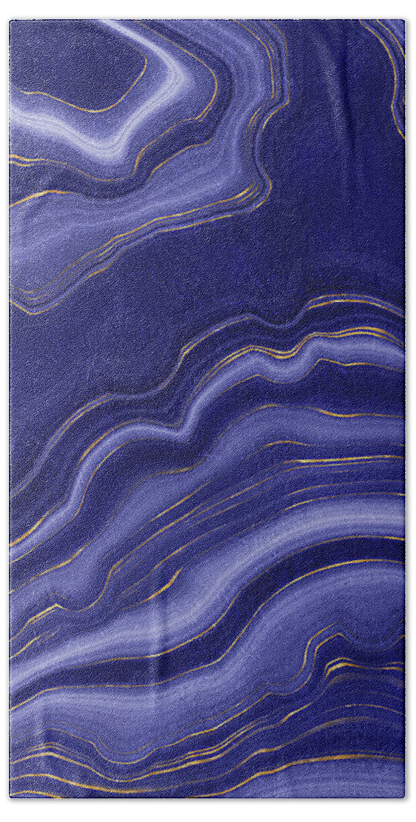 Blue Agate Hand Towel featuring the painting Blue Agate With Gold by Modern Art