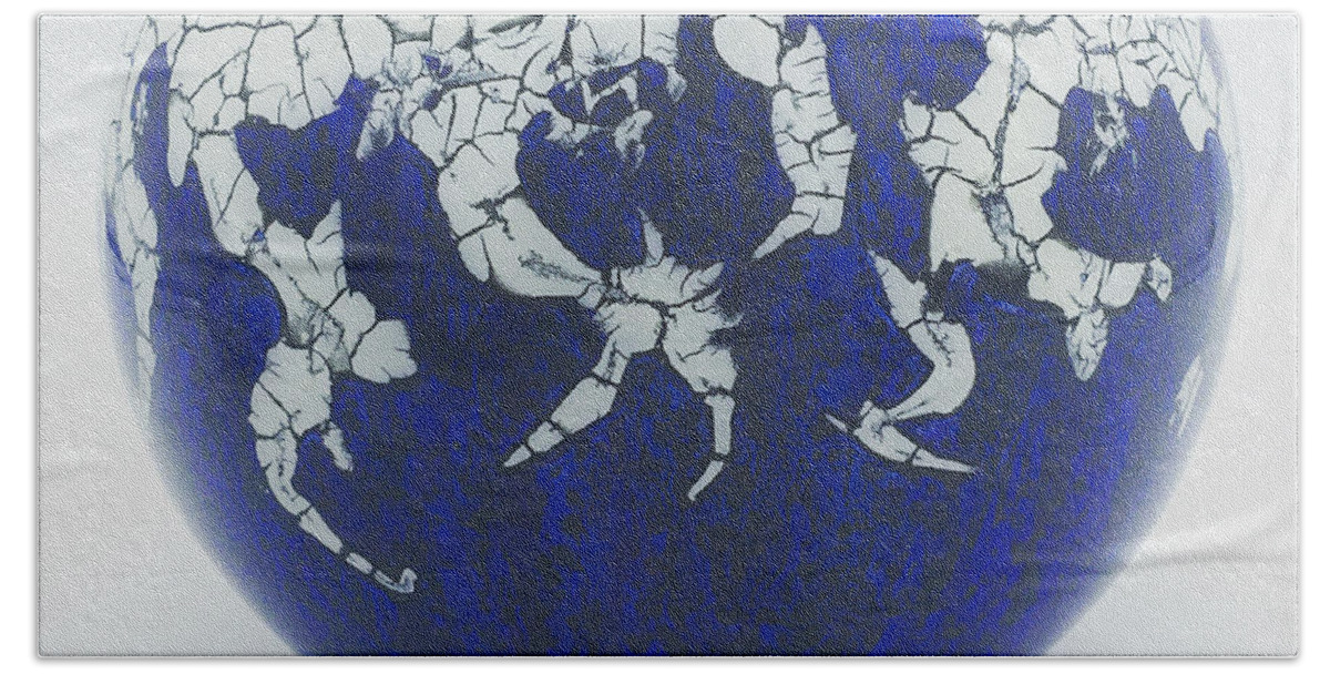 Glass Bowl Bath Towel featuring the mixed media Blue and White Glass Bowl by Christopher Schranck