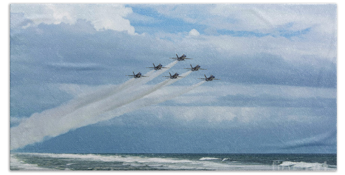 Blue Angels Bath Towel featuring the photograph Blue Angels over the Gulf of Mexico by Beachtown Views