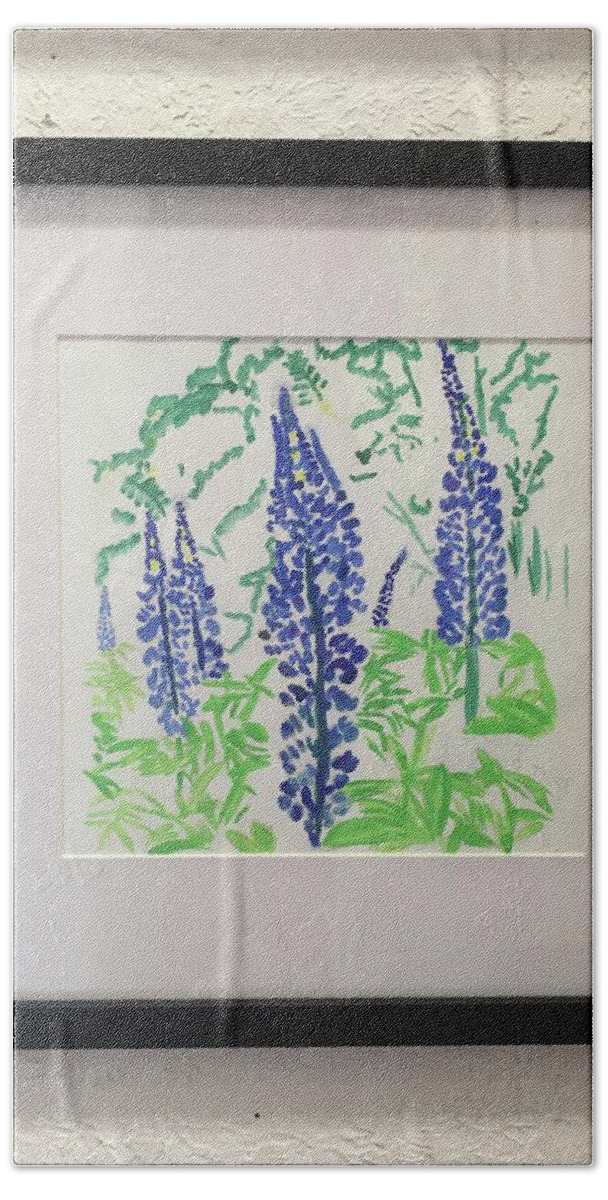  Hand Towel featuring the painting Blue Bonnet Watercolor by Christine Tyler