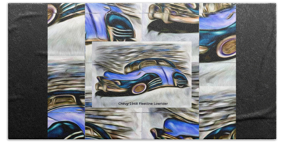 Chevy Bath Towel featuring the digital art Blue Car Abstract Collage Art Poster by Ronald Mills