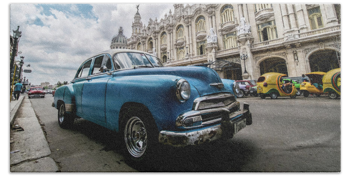 Cuba Hand Towel featuring the photograph Blue Chevrolet, Havana. Cuba by Lie Yim