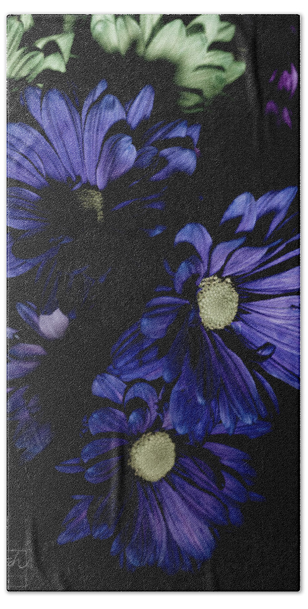Blue Flowers Bath Towel featuring the photograph Blue Chrysanthemum by Darcy Dietrich