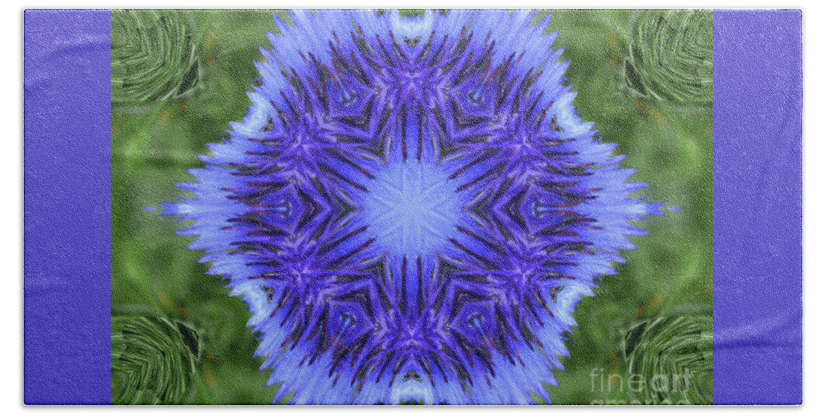 Cornflower Fractal Bath Towel featuring the digital art Blue Cornflower Kaleidoscope by Charles Robinson