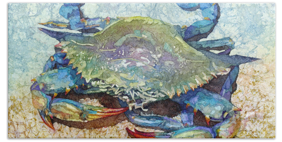 Crab Bath Sheet featuring the painting Blue Crab-pastel colors by Hailey E Herrera