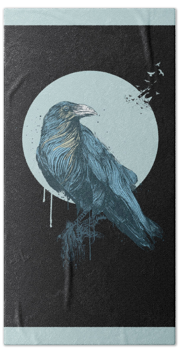 Bird Hand Towel featuring the mixed media Blue Crow II by Balazs Solti