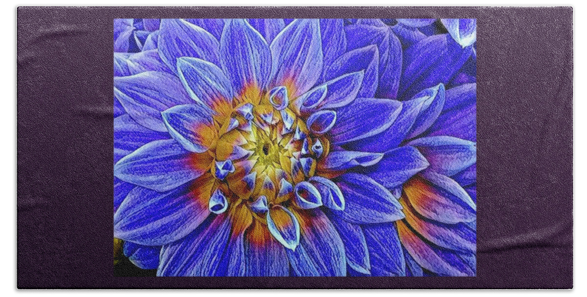Nature Bath Towel featuring the photograph Blue Dahlia Macro by Bruce Bley