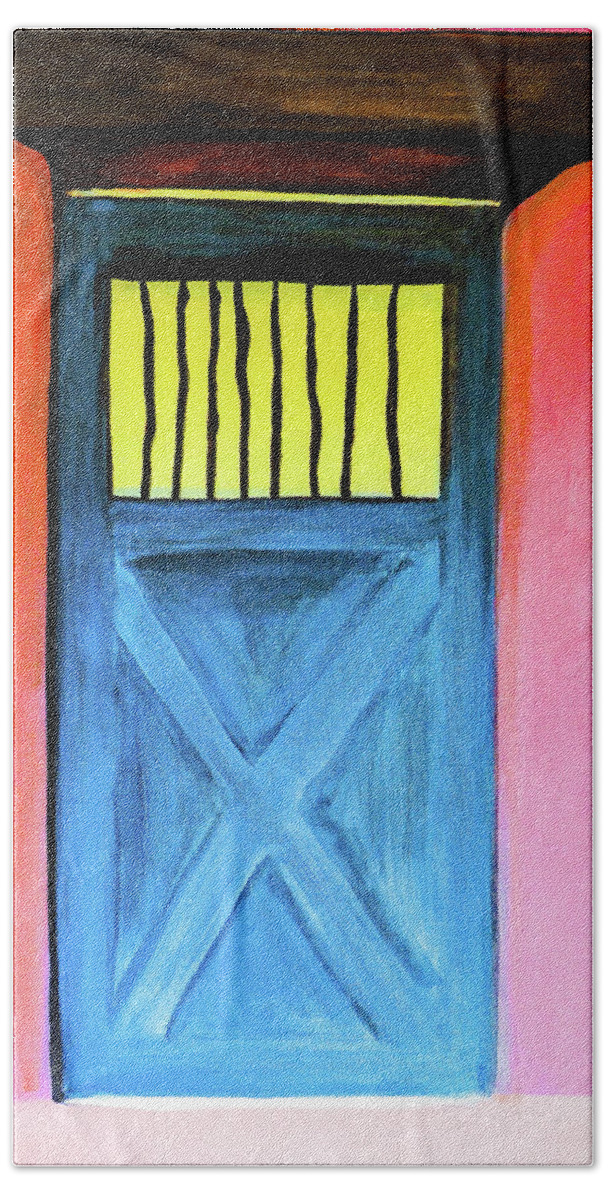 Southwest Hand Towel featuring the painting Blue Door No. 4 by Ted Clifton