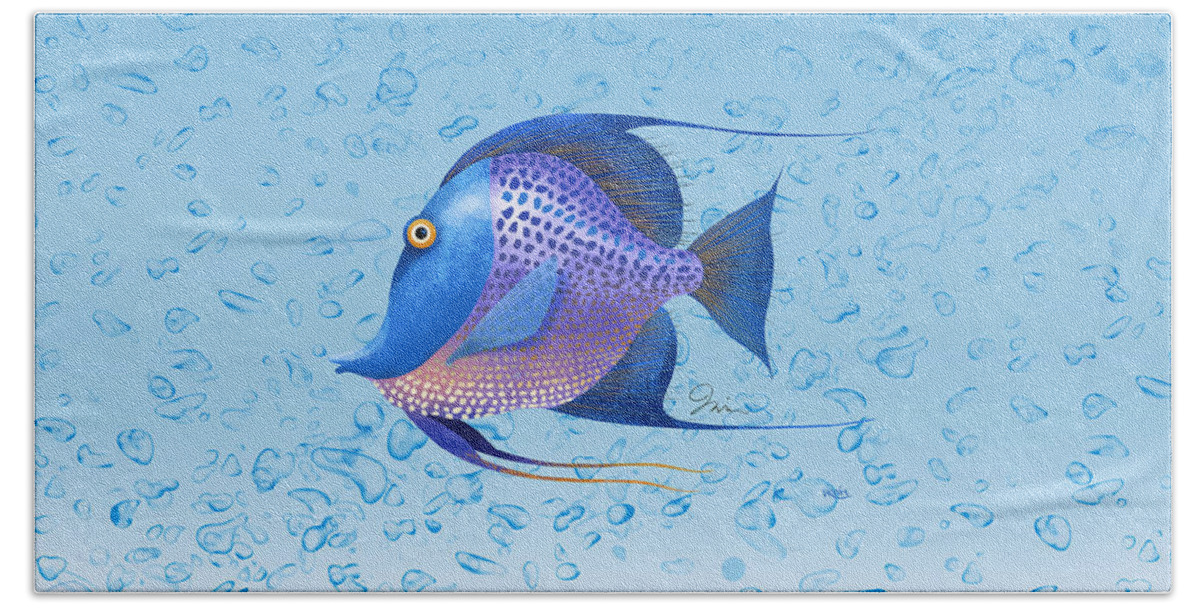 Fish Hand Towel featuring the digital art Blue Fish and Bubbles by Trevor Irvin