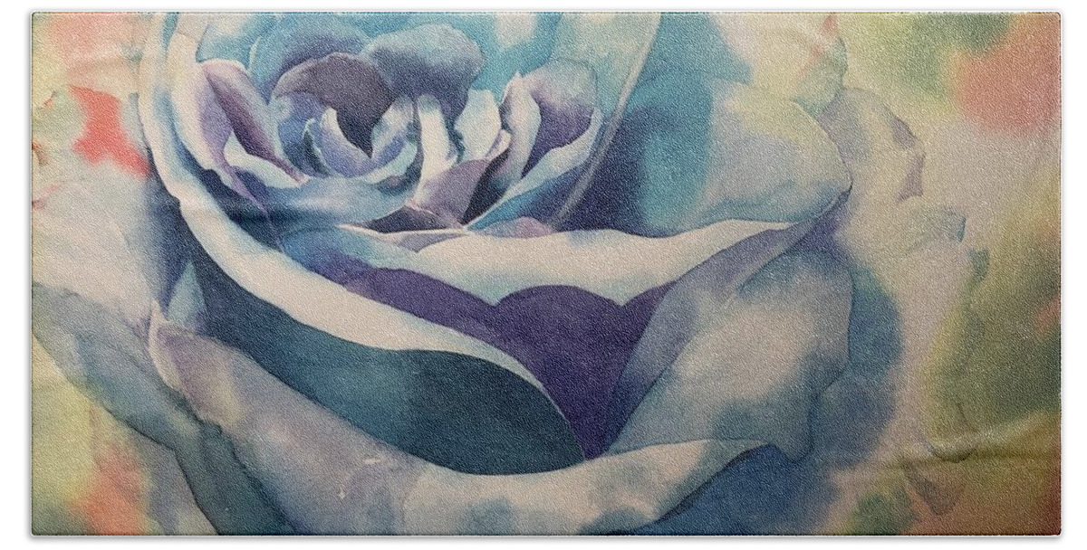 Blue Roses Bath Towel featuring the painting Blue Flow by Tara Moorman