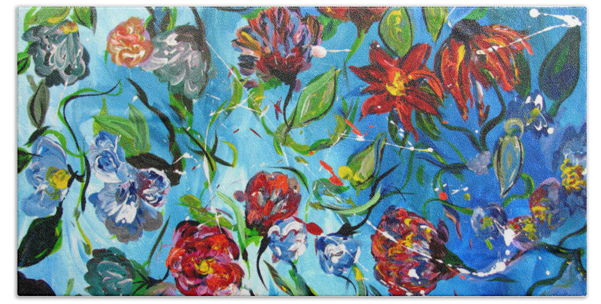Flowers Bath Towel featuring the painting Blue Flowers by Britt Miller