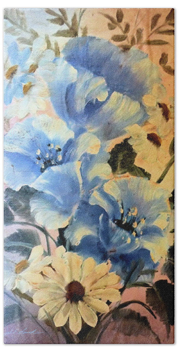 Flowers Hand Towel featuring the painting Blue Flowers by Joel Smith