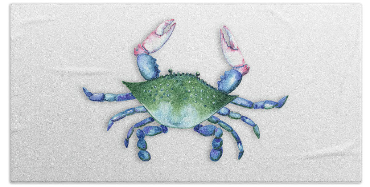 Crab Bath Towel featuring the painting Blue, Green, Red Crab by Michele Fritz