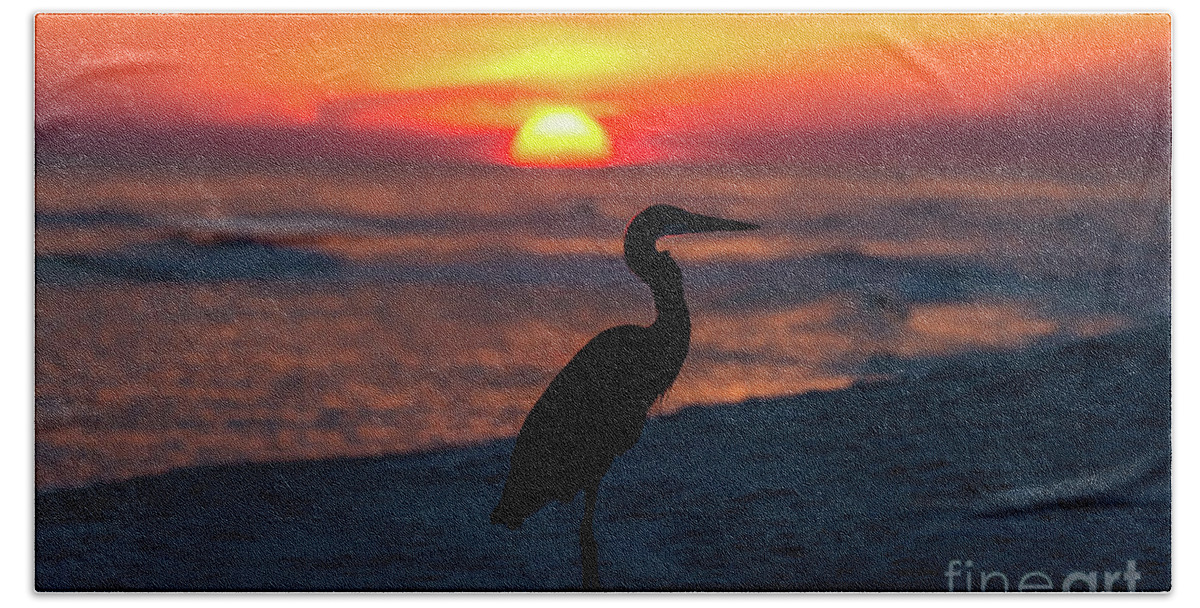 Great Hand Towel featuring the photograph Blue Heron Beach Sunset by Beachtown Views