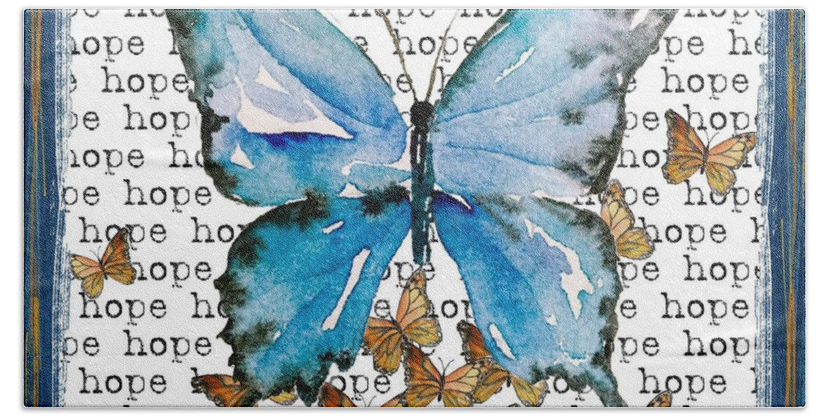 Butterfly Hand Towel featuring the painting Blue Hope Butterfly by Liana Yarckin