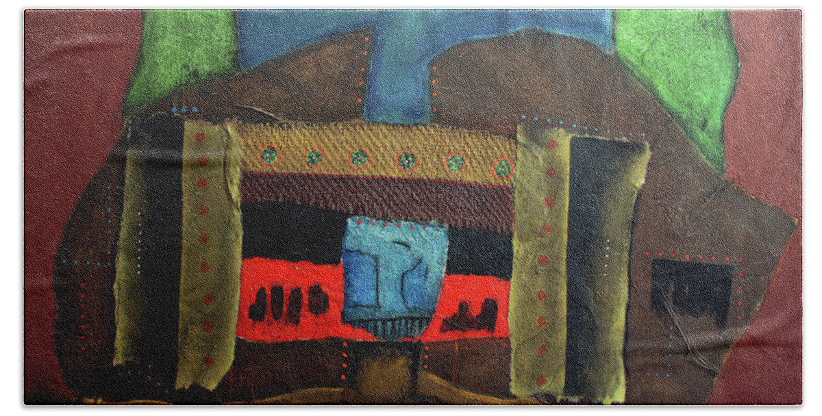 African Art Bath Towel featuring the painting Blue Jeans by Michael Nene