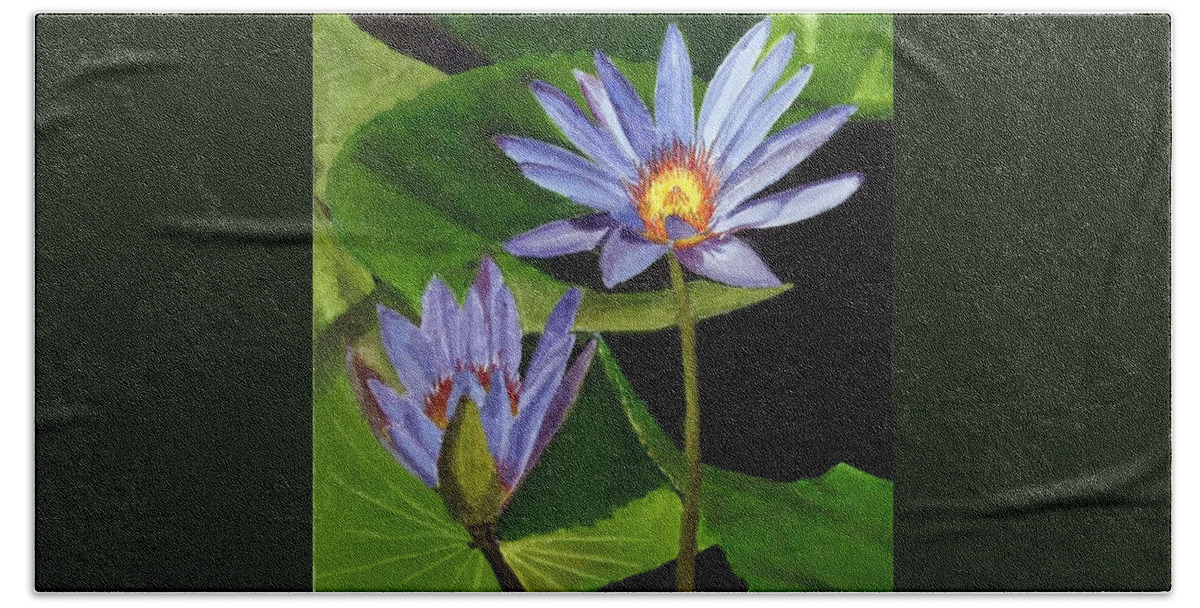 Lotus Bath Towel featuring the painting Blue Lillies by Sylvia Brallier