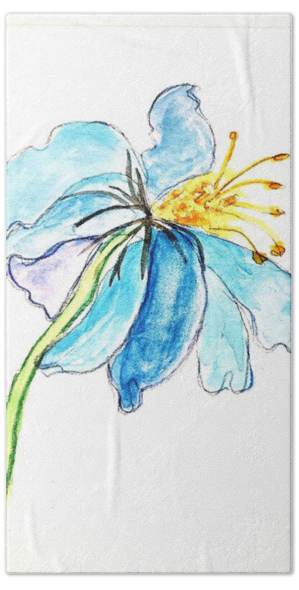 Enhances Our Throat Chakra Bath Towel featuring the painting Blue Lily by Margaret Welsh Willowsilk