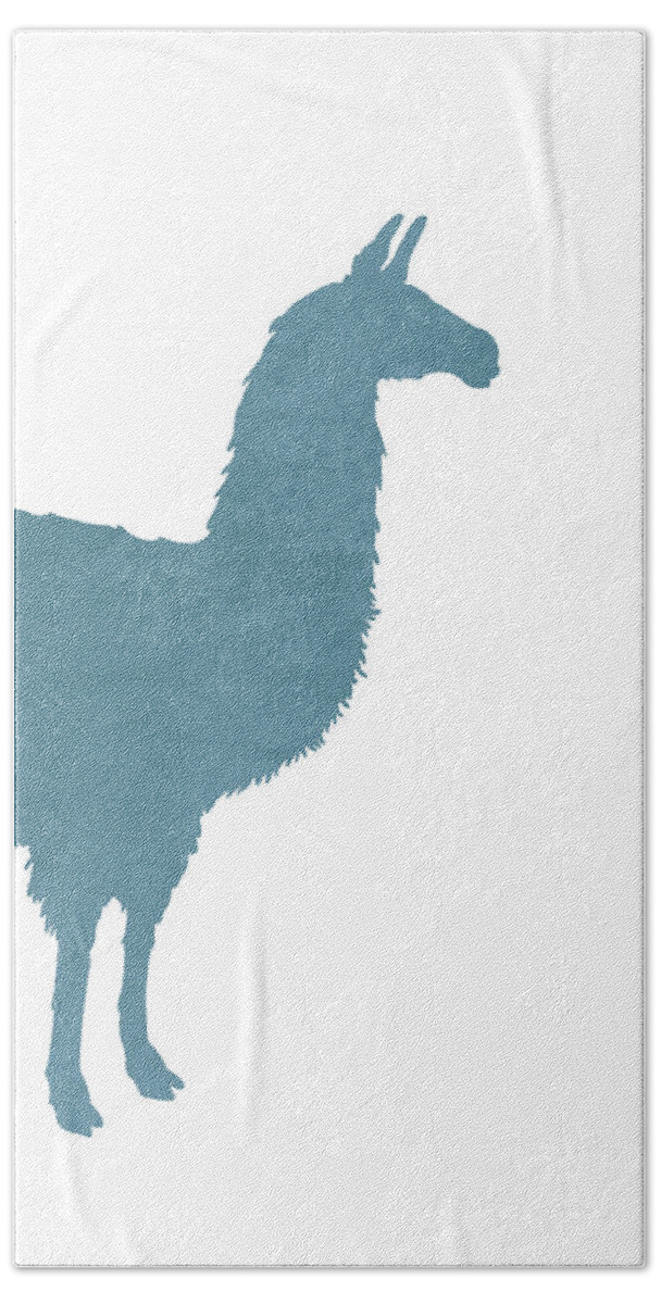 Llama Hand Towel featuring the mixed media Blue Llama Silhouette - Scandinavian Nursery Decor - Animal Friends - For Kids Room - Minimal by Studio Grafiikka