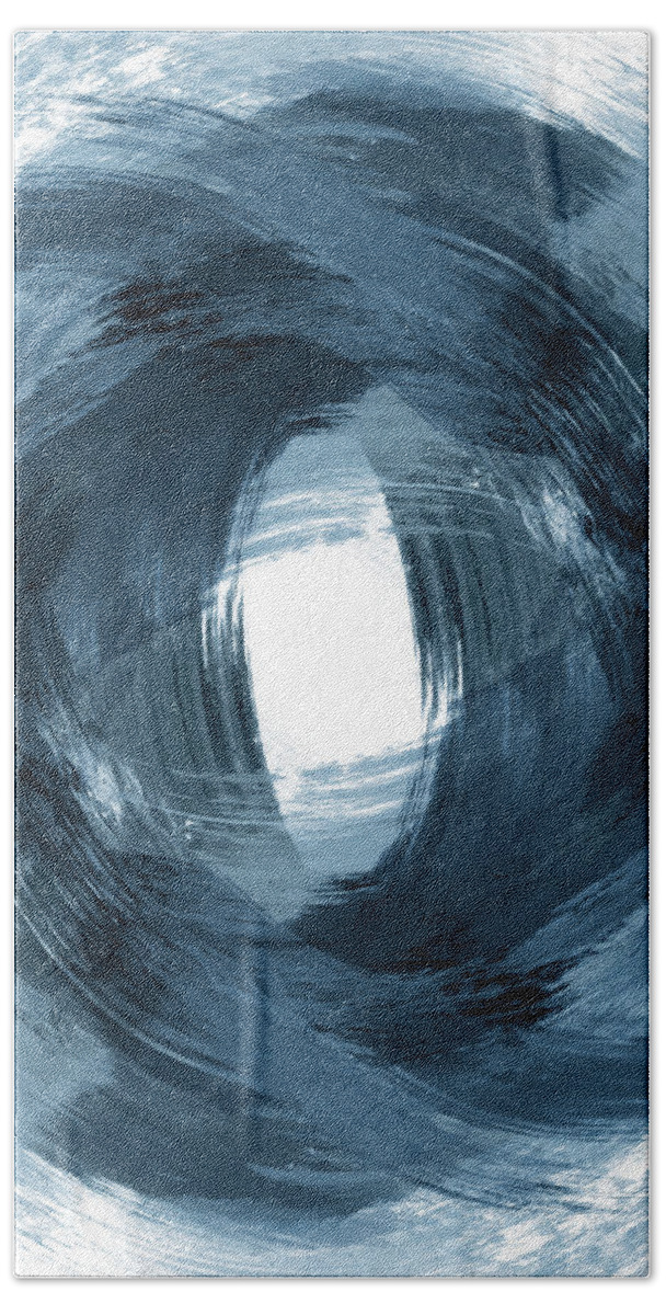 Classic Blue Bath Towel featuring the painting Blue Modern Abstract Brushstroke Painting Vortex by Janine Aykens