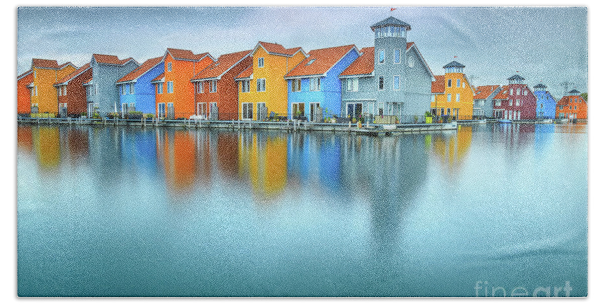 Sea Hand Towel featuring the photograph Blue Morning at Waters Edge Groningen Netherlands Europe Coastal Landscape Photograph by PIPA Fine Art - Simply Solid