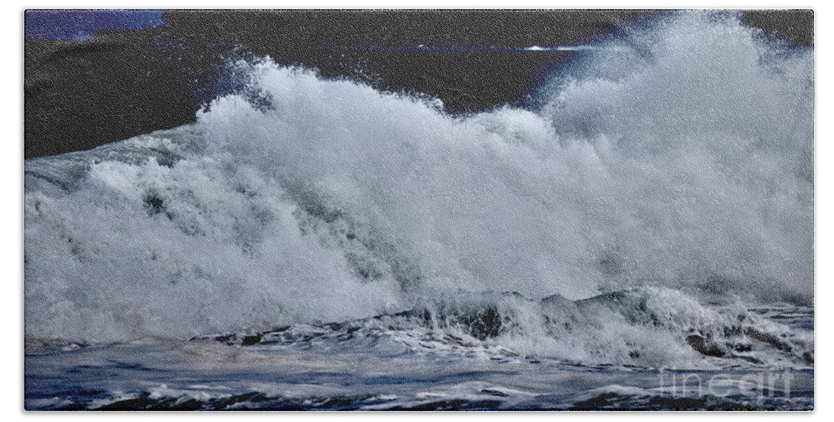 Lumaha'i Beach Hand Towel featuring the photograph Blue Noir Waves- Lumaha'i Beach by Debra Banks
